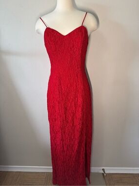 Vintage Algo Red Lace Spaghetti-Strap Maxi Dress 13/14